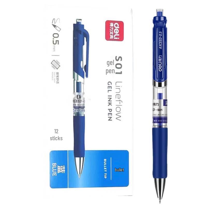 Deli S01 Ret retractable Gel Pens, Blue, 0.5mm, 12-Pack