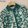 ZANZEA Women Casual Turn Down Collar Loose 3/4 Sleeve Retro Print Long Dress