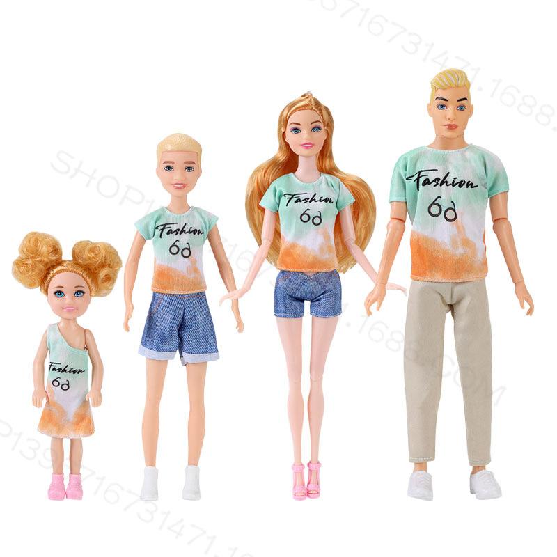 6-Punkt Puppenfamilie mit 4 und 5 Personen Eltern-Kind 30cm Ankleidepuppe Trend Freizeitanzug