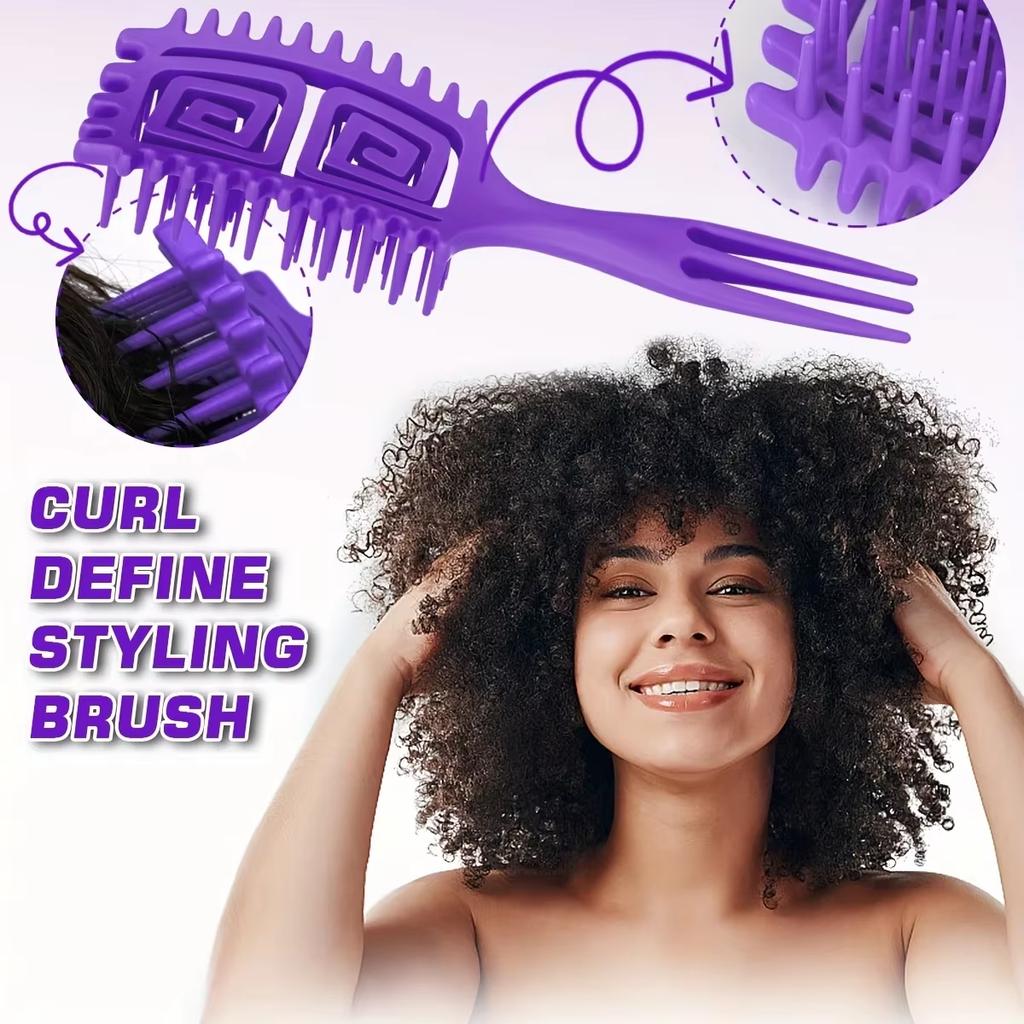 1 Cepillo para Cabello Rizado Húmedo - Desenredante Definidor de Rizo con Mango de 3 Púas, Reduce la Tracción del Cabello para Secado con Secador, Uso en Salón y Hogar