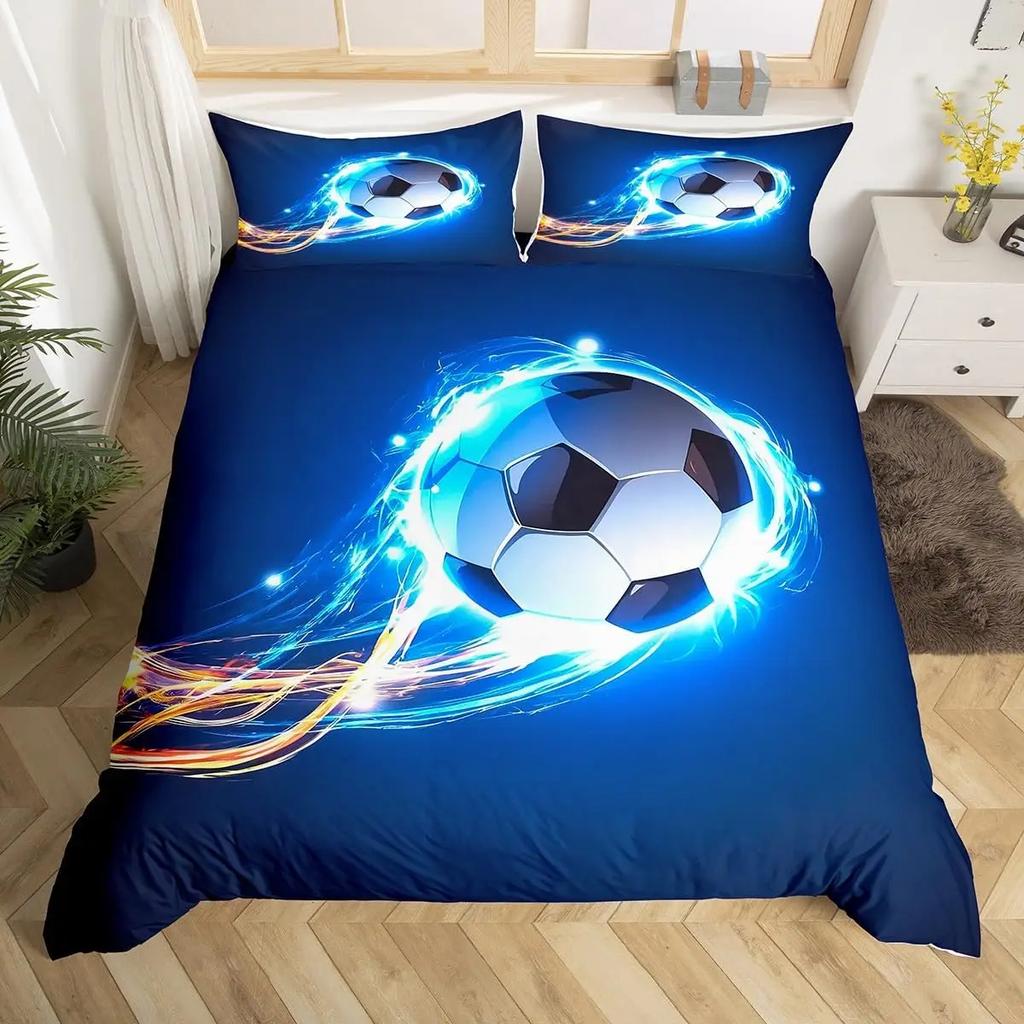 Soccer Comforter Cover For Boys Girls Vintage Football Duvet Cover Twin Black Football Field Bedding Sets Sports Theme Bed Set