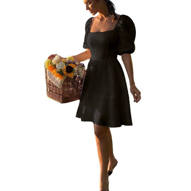 Rochie scurtă elegantă de vară cu guler pătrat Femei cu mâneci scurte cu mâneci scurte Rochii de petrecere de culoare solidă 2023 Rochie de bal cu volan, linie A 26216