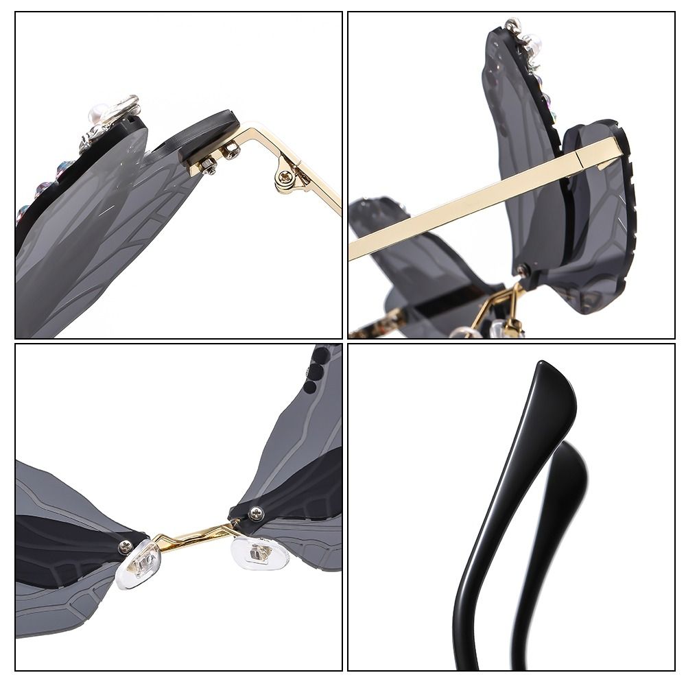 Women's Fashion Irregular Eyewear Party Bling Shades Dragonfly Wing Sunglasses Diamond Sun Glasses