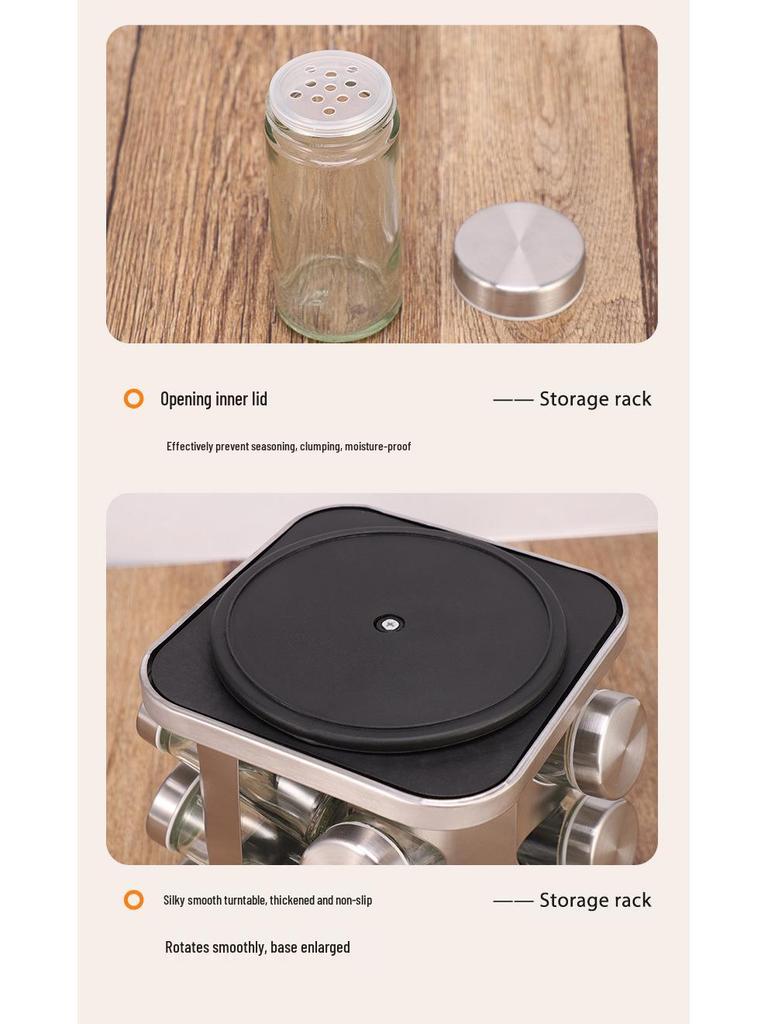 Otočný vícevrstvý nerezový kuchyňský stojan na koření s hliníkovou základnou a zaoblenými rohy