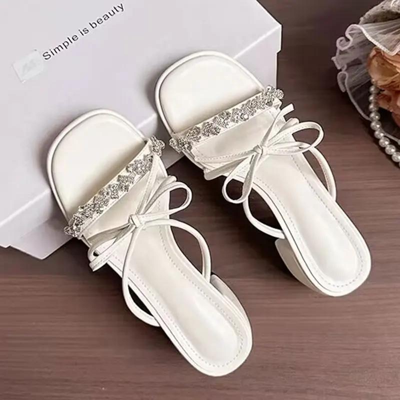 Shoes Slippers Women Summer Slides Heeled Mules Pantofle Jelly Flip Flops Fashion Square Heel High 2025 Glitter Luxury Block Cry
