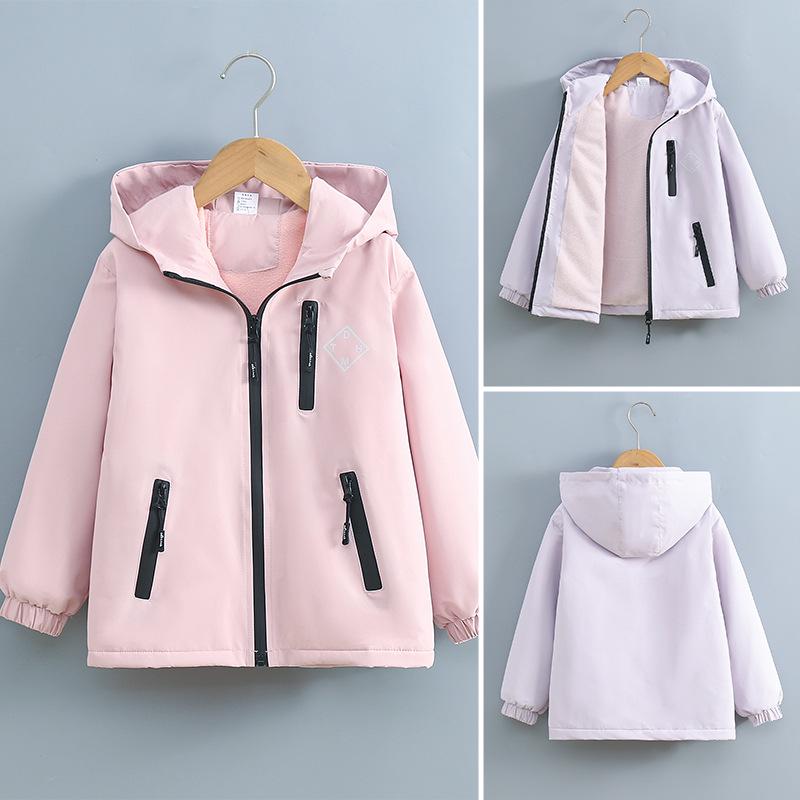 2025 Trendy Girls' Fleece-Lined Windbreaker Jacket - Stylish Spring/Autumn Layer