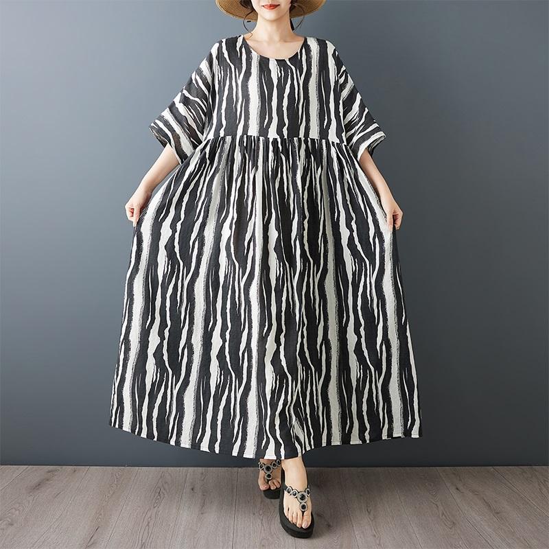 Kurzarm Plus Size Baumwolle Vintage Blumenmuster Neu in Kleidern für Damen lässig locker langes Sommerkleid