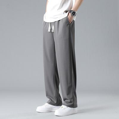 Erkekler için Yaz Spor Pantolonları Buz İpek Bol Kesim Gençler için Geniş Paça Pantolonlar Erkekler için Sonbahar Bol Günlük Pantolonlar