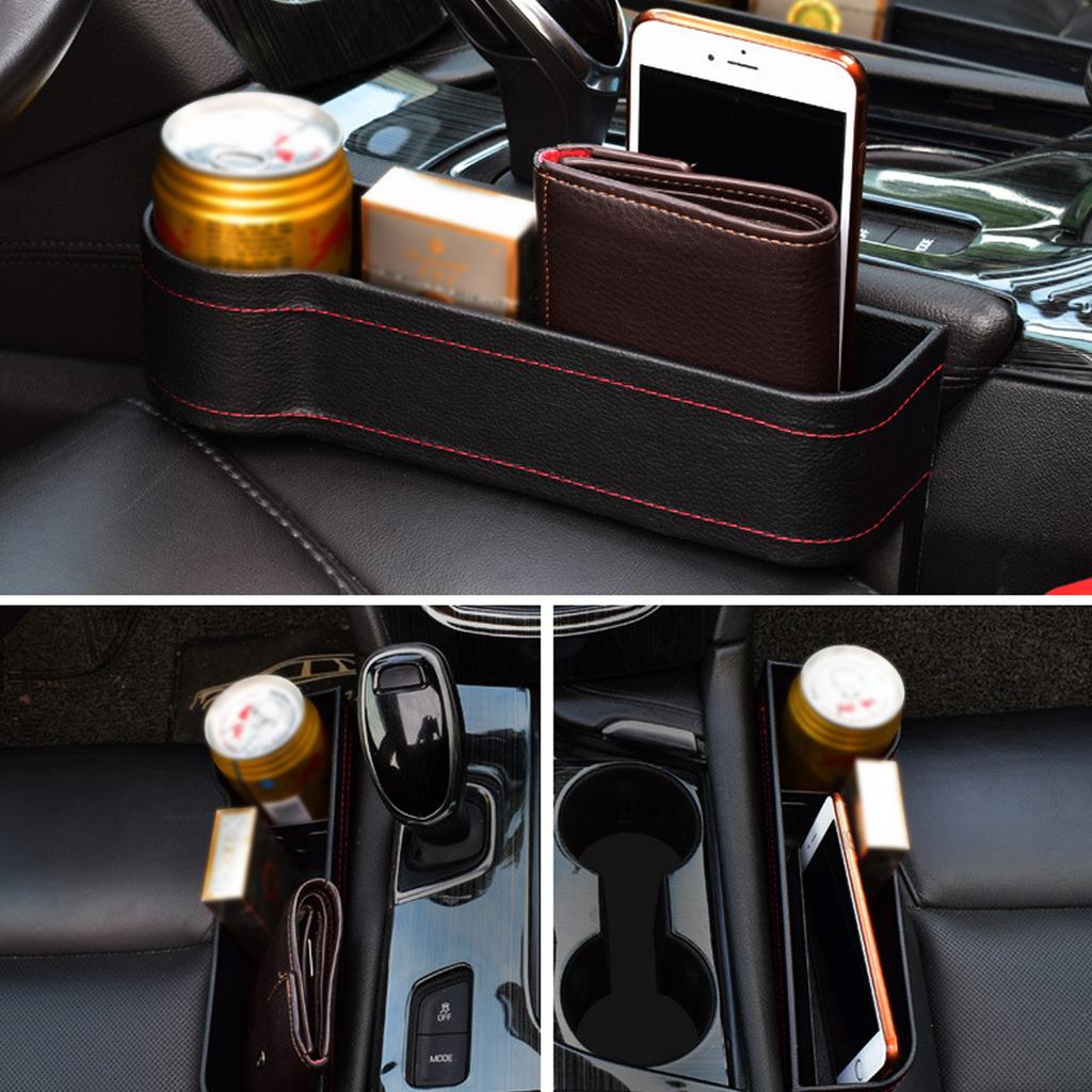 2 Pack Car Organizer Front Seat Gap Filler With Cup Holder PU Leather Car Console Side Pocket With Usb Charging Hole