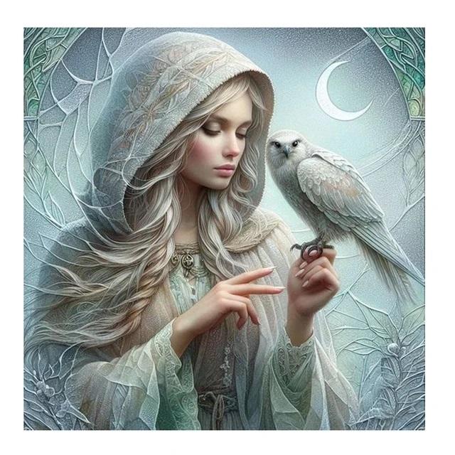 

DIY Алмазная картина Новый 2024 Набор для вышивки крестом Готический стиль Женщина и попугай Мозаика Алмазная вышивка Домашнее украшение round 30x30cm