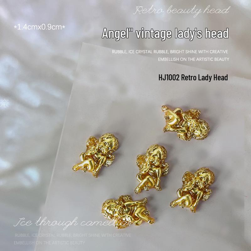 Baroque Angel Relief 3D Nail Art Decorations - Vintage White Metal, 5 Pieces