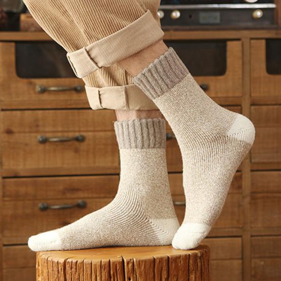 Men Thickened Wool Socks Color-Block Winter Ribbed Terry Socks Breathable Warm Casual Crew Socks for Daily Errands Workout Outdoor Sports