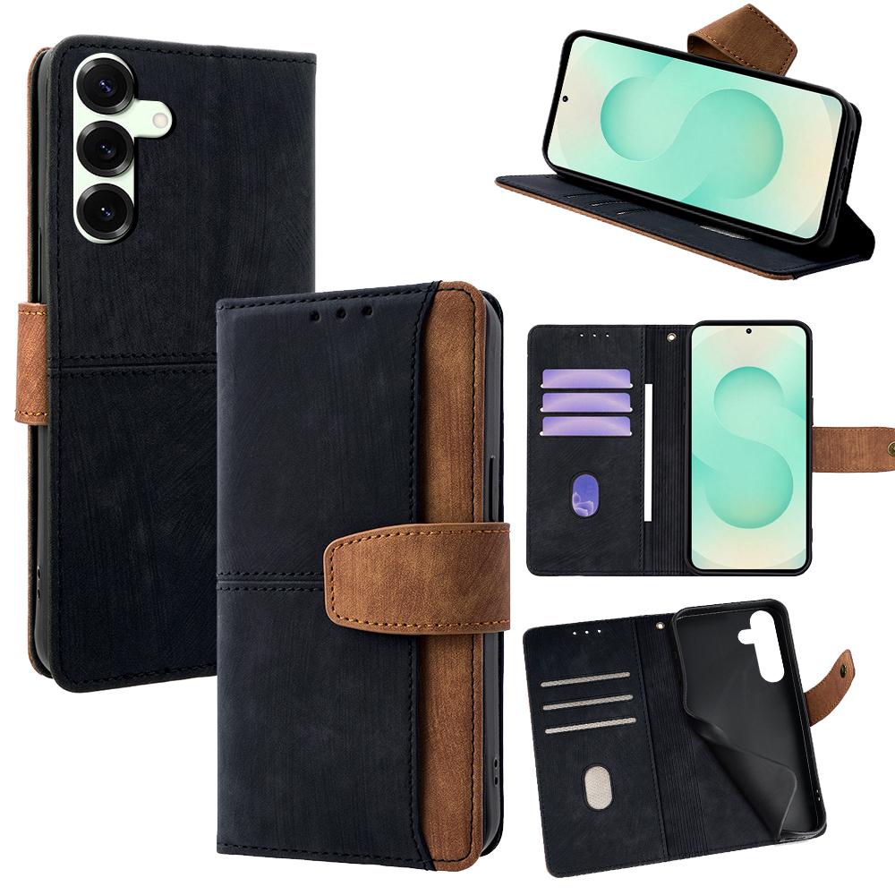 For Samsung Galaxy S25+ Case RFID Blocking Color Splicing PU Leather Wallet Phone Cover