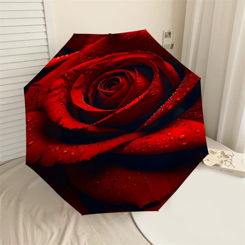

1PC Rose Petals Automatic Open/Close Umbrella with Windproof, 8-Rib Sturdy Canopy, Durable Ribs, Fashionable Design,1295a