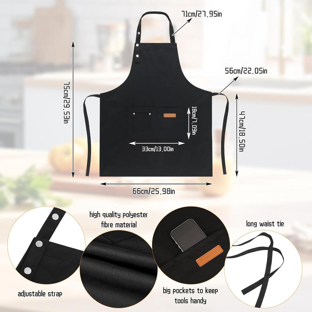 2 Pack Kitchen Aprons for Women, Adjustable Cooking Aprons for Women with Pockets, Waterproof Chef Aprons