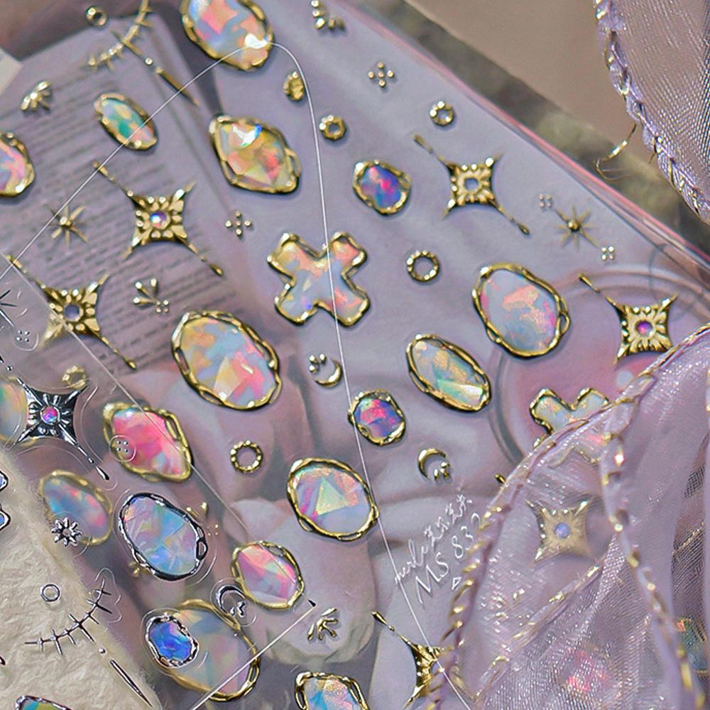 Elegant Silver Butterfly Frame Border Nail Art Stickers Hearts Stars Moon Feather Metal Self Adhesive Decoration Manicure Decal