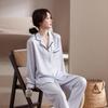 New ice silk pajamas women's summer 1011 long-sleeved trousers set imitation silk loungewear cool simple fashion cardigan