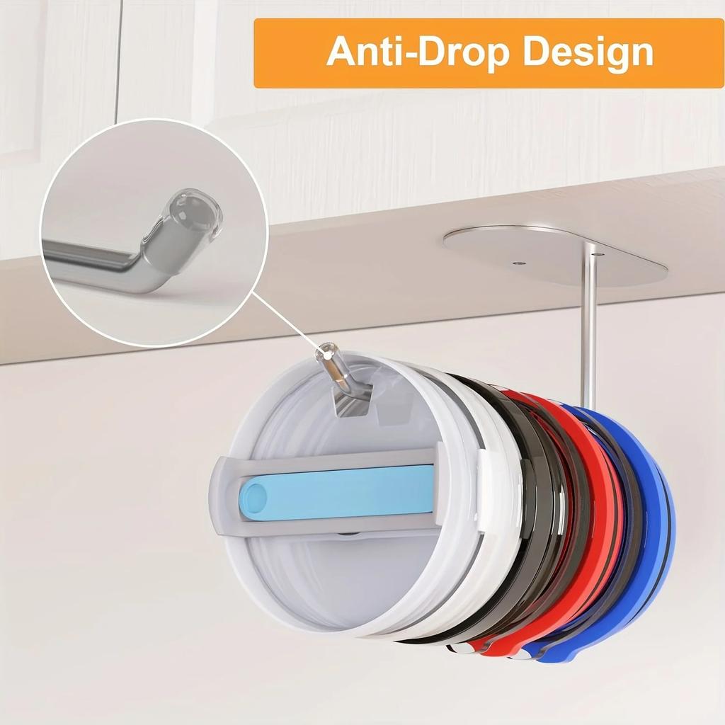 Tumbler Lid Organizer Space Saving Cup Lid Organizer Hook Self-Adhesive Drilling Tumbler Lid Storage Kitchen Organizer Storage