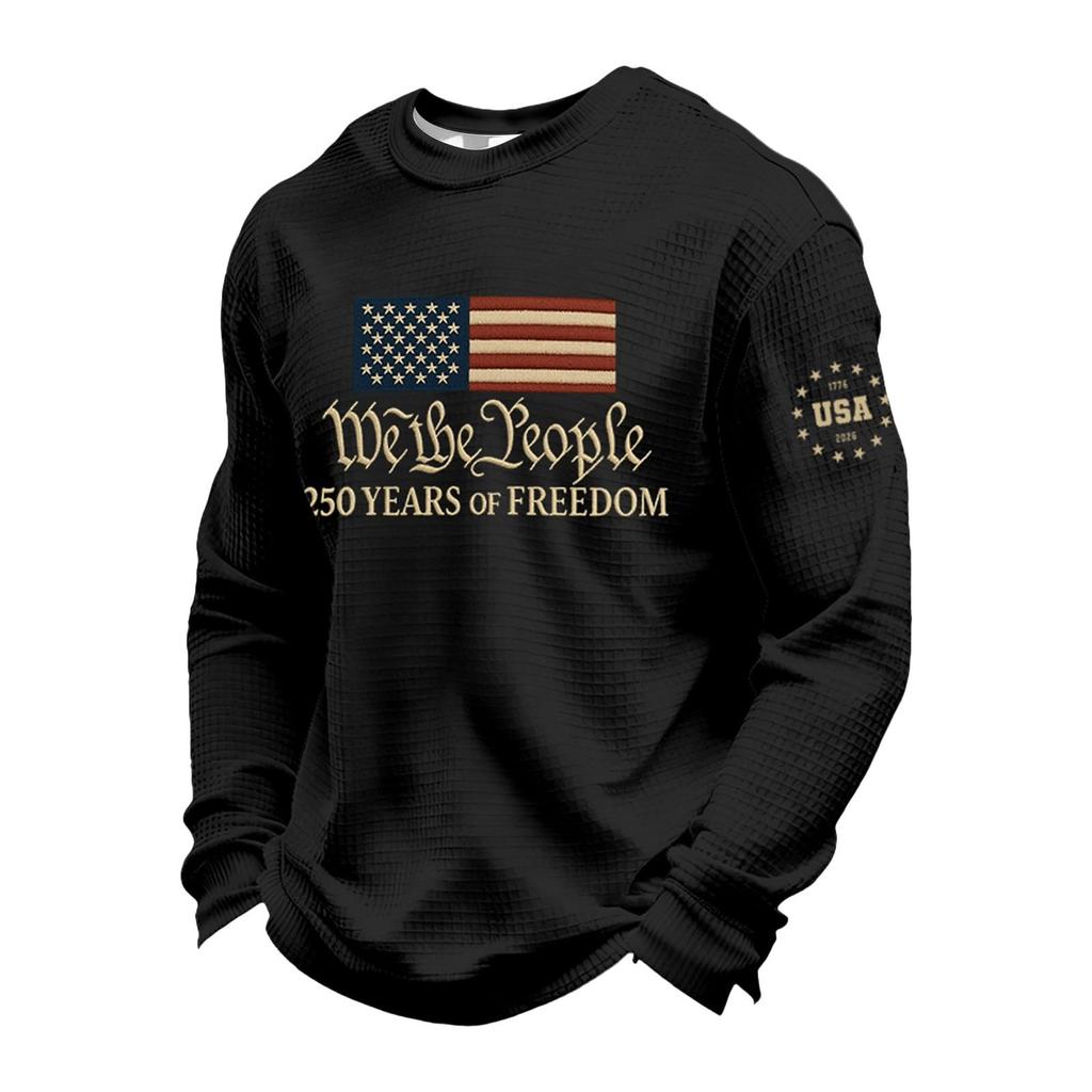 Men's Long-sleeved T-shirt - 250th Anniversary Embroidered Round-neck Pullover Sports Shirt