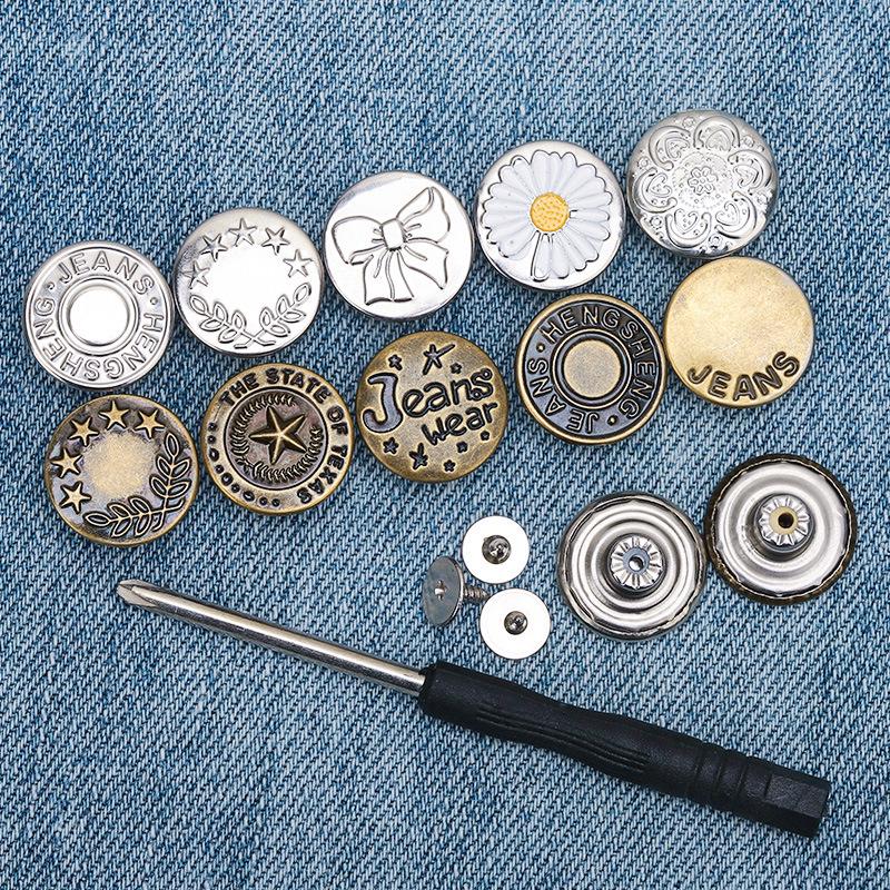 Adjustable Screw-On Rivet Button for Waist Tightening - Hole-Free, Detachable, and Size Customizable.