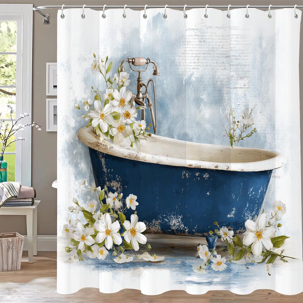 1 Stück Wasserdichter Polyester-Duschvorhang mit 12 Haken, Badevorhangstoff mit Aquarell-Fledermaus-Druck für das Badezimmer