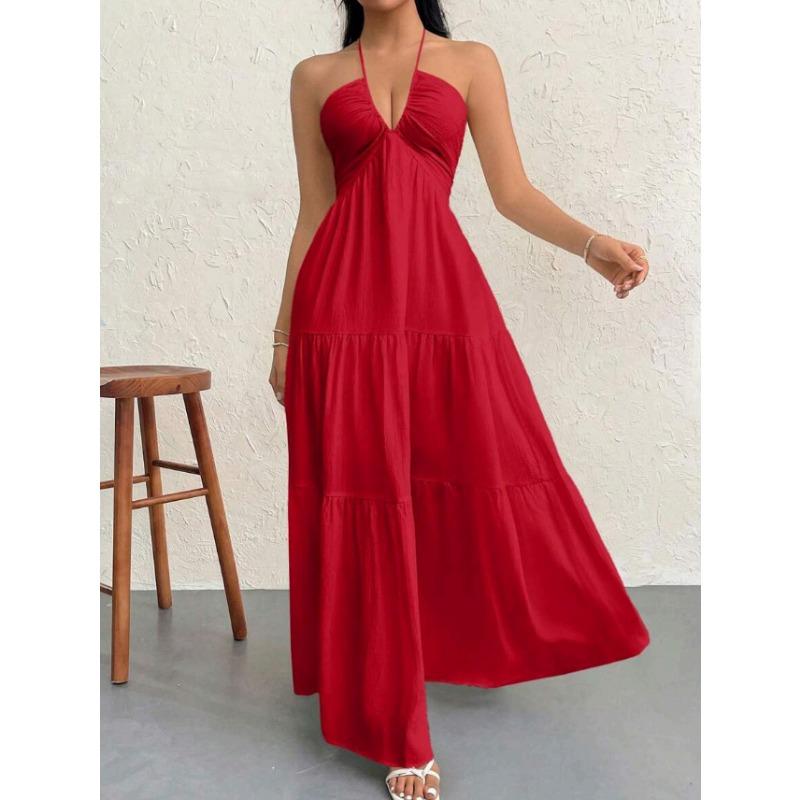 white halter v neck tiered maxi dress for women beach party and casual wear