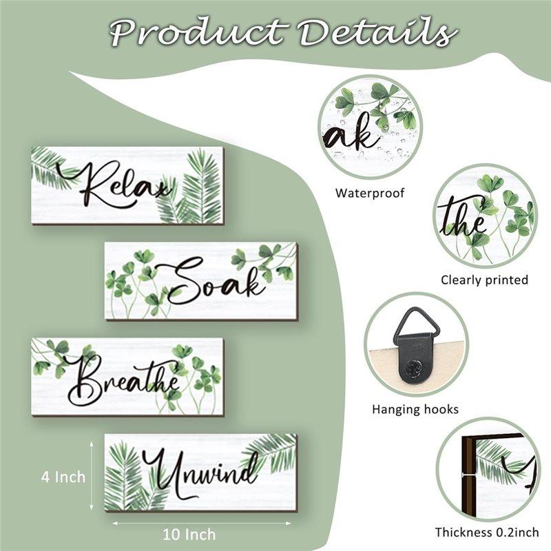 B97A-Home Decorative Arts-Wooden Bathroom Wall Decoration 4Pcs Farmhouse Style