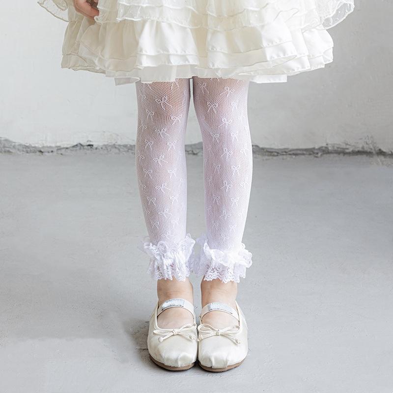 

Детские гольфы-леггинсы в стиле Лолита для девочки, корейская мода, жаккардовые колготки с бантом, весенне-летние тонкие колготки с кружевной отделкой и бантом для девочек M белый