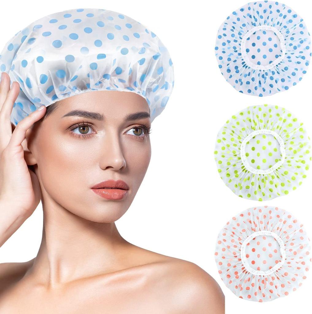 VARENYYA Multicolour Waterproof Elastic Band Plastic Reusable Shower Caps for Women's (3 Pieces)