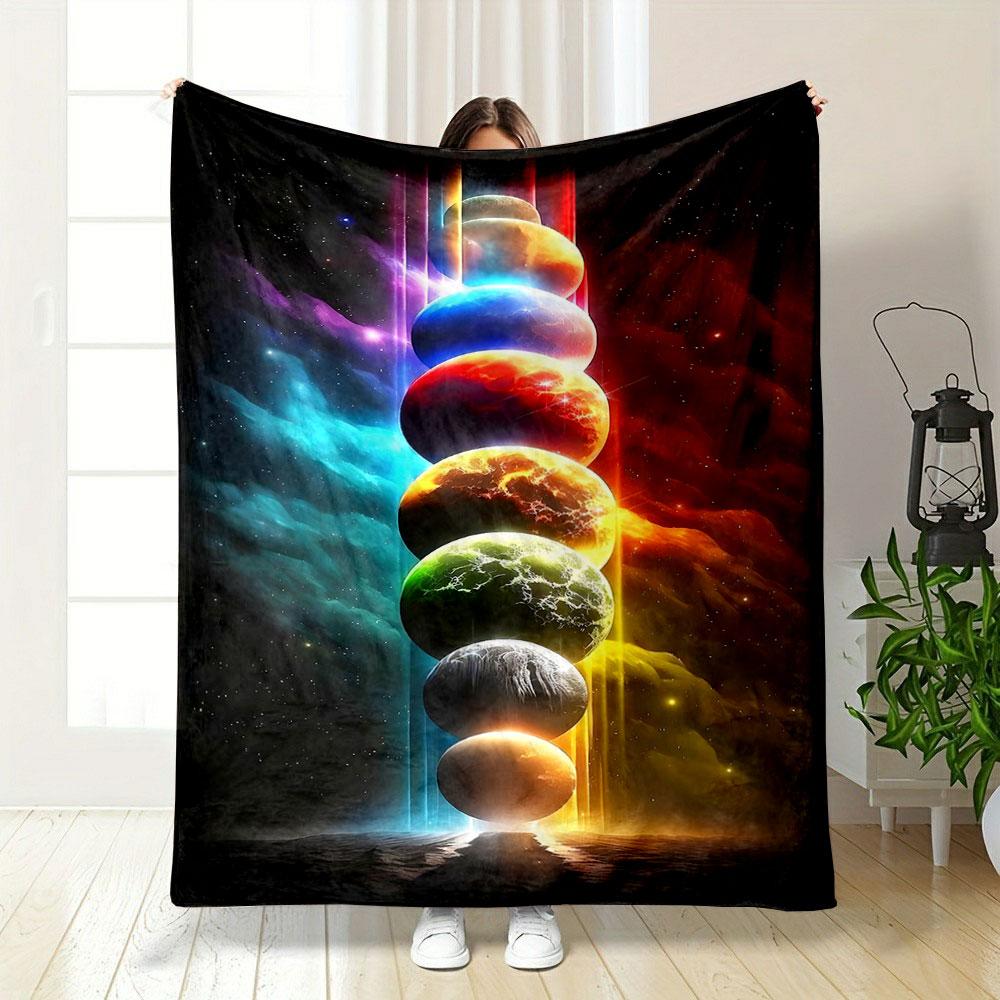 "Colorful Planet Layers in Cosmic Glow" Patterned blanket, flannel, suitable for all seasons, home decor, warm and cozy