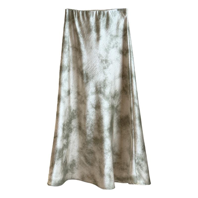 New Chinese Style Ice Silk Tie-dye Acetic Acid Satin Skirt Women's Spring New Tall and Thin Hip-wrapped Fishtail Skirt