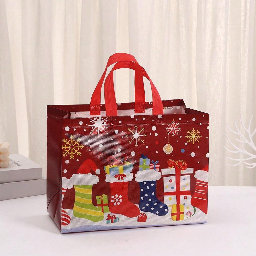 4pcs Christmas Gift Packaging Bags Non-woven Fabric Snack Candy Tote Bags Party Decoration Gift Bags