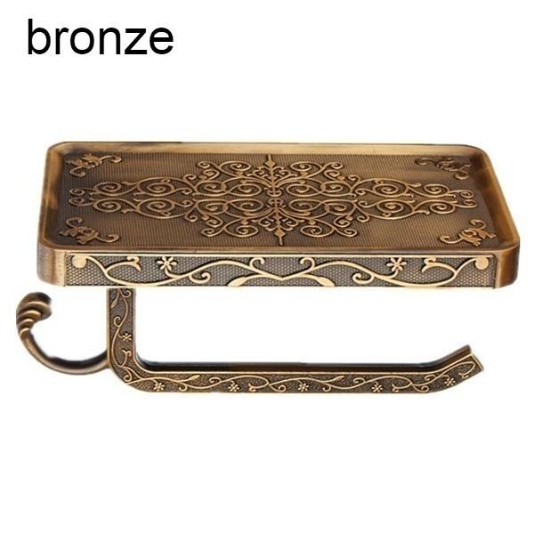 Fashion Wall Mounted Toilet Paper Holder Vintage Zinc Alloy Tissue Box Roll Paper Holders Stand Mobile Phone Shelf Home Decor