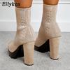 Fashion Eilyken Size 35-42 Breathable Round Hole Knitting Stretch Fabric Ankle Boots Sandals Fashion Peep Toe Thick Bottom Ladies Shoes