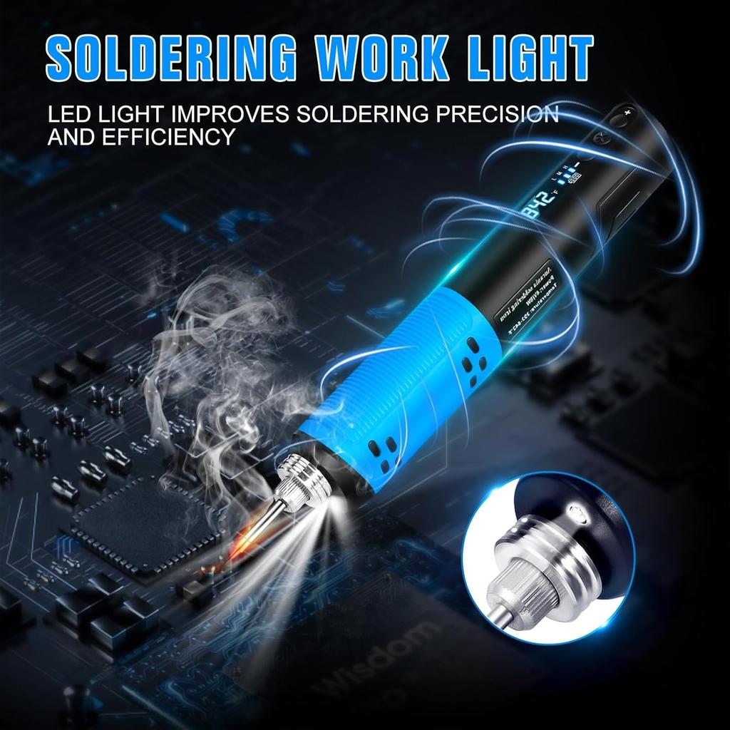 Soldering Iron Kit, Portable Soldering Gun with LED Digital Display, 392-842°F Adjustable Temperature Cordless Soldering Iron Pen Tool with 3
