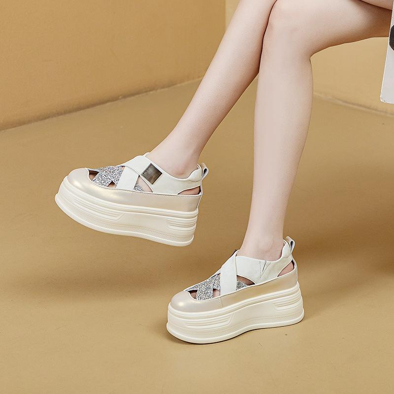 

24019 новые женские туфли Afkadi на толстой подошве новые повседневные сандалии на толстой подошве с увеличенным верхом женские туфли с низким верхом 40 серебряный