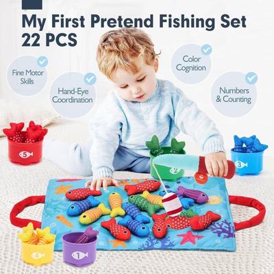 1 Set Number Counting Math Toys Cloth Fishing Game With Stacking Cups Color Sorting Early Education Montessori Toy For Todders