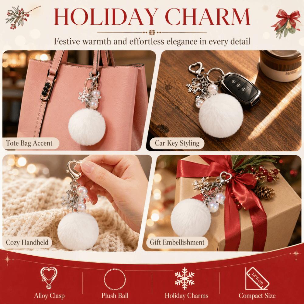 Heart Clasp Fluffy Ball Keychain Soft Plush Bag Charm Stylish Christmas Keychain Party Favor