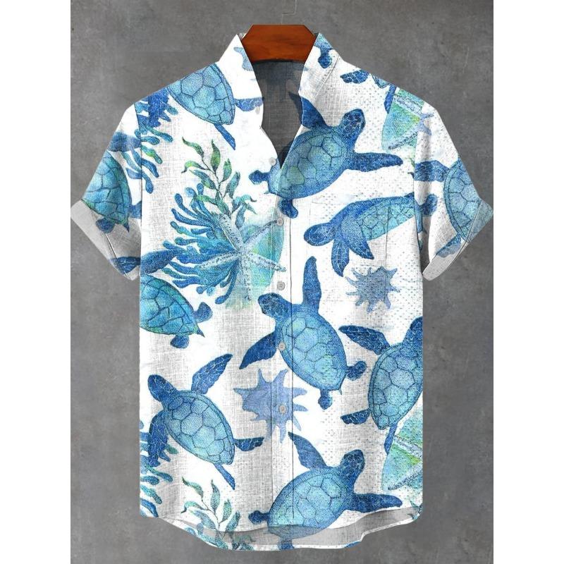 Camisa de Verano de Manga Corta para Hombre Aficionados a la Pesca Ropa de Moda Estampado de Peces Tejido de Lino Cómodo Top Nueva Colección