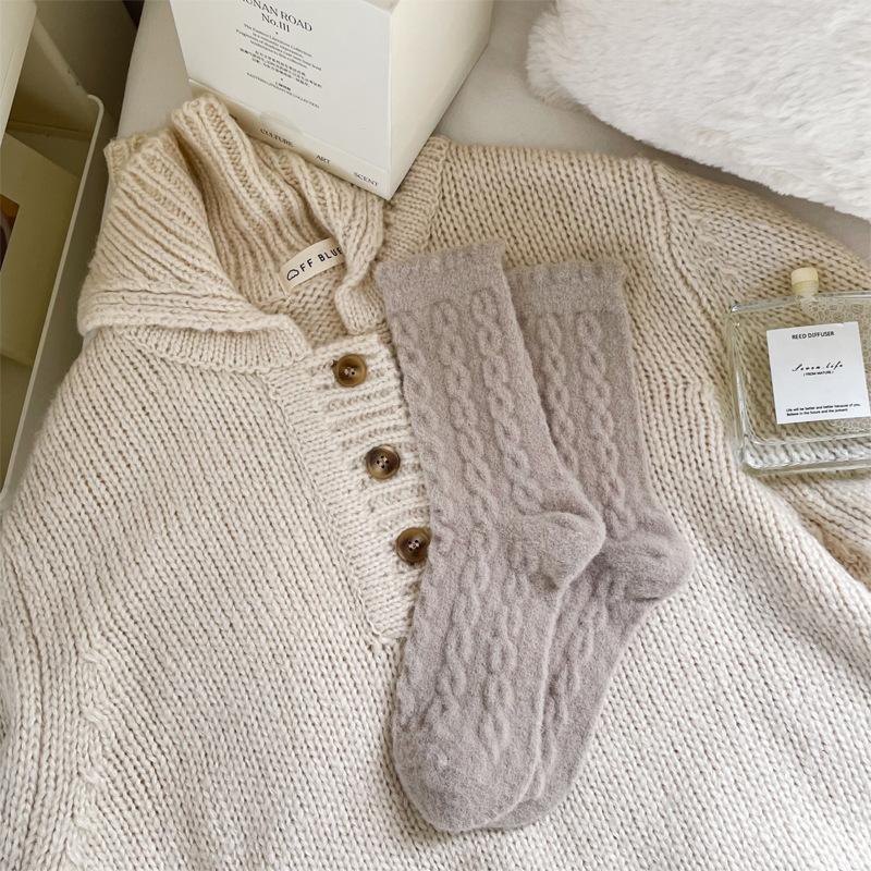 Damskie Jesienno-Zimowe Dodaj Aksamit Grube Ciepłe Retro Skręcane Kolorowe Skarpetki Rurki do Spania