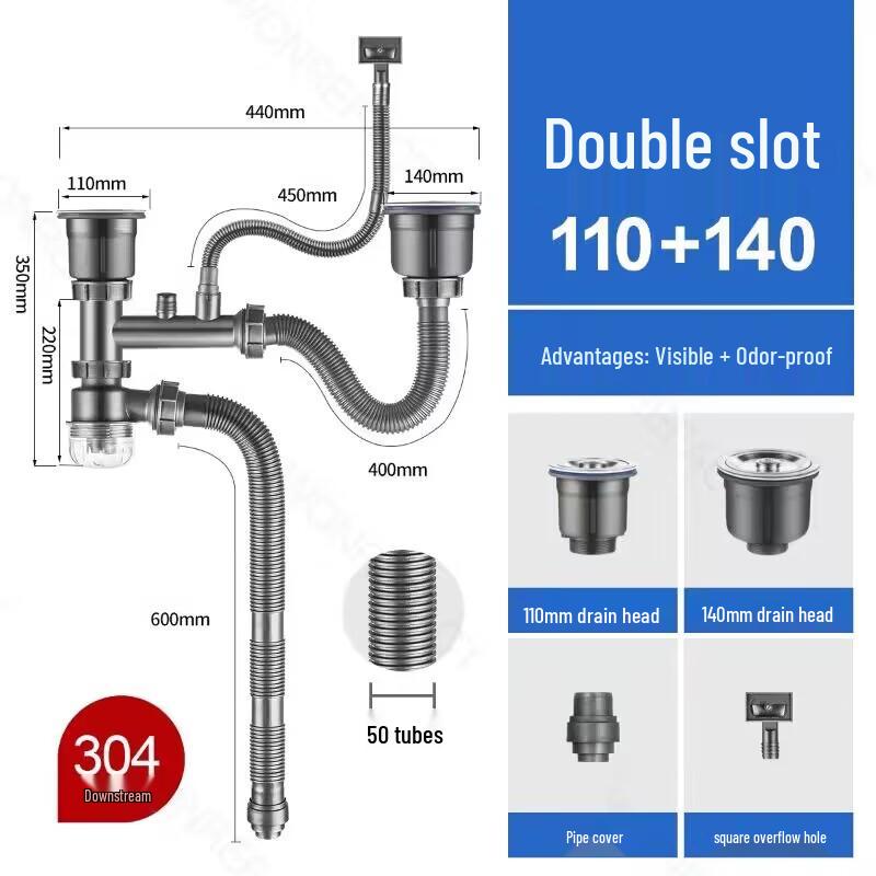 Stainless Steel Kitchen Sink Drain Pipe Kit