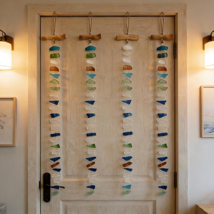 Friendly Sea Glass Wind Chimes With Wooden Detail For Relaxing Sounds Beach Room Decors for Home Indoor or Outdoor