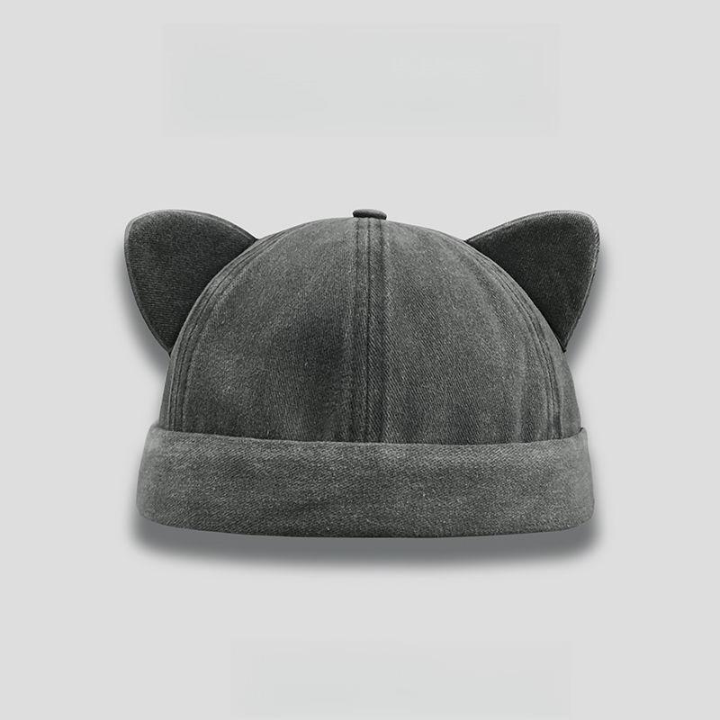 

Summer Fashion Cute Cat Ear Brimless Hat Women Personality Versatile Washed Distressed Skullcap Street Style Casual Hats adjustable черный серый