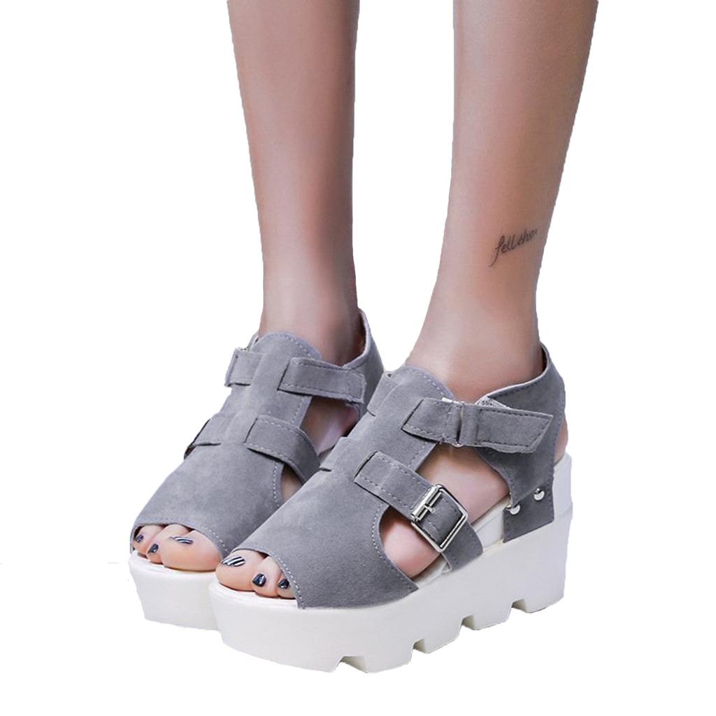 Sklon s dámskými sandály Semišová rybí ústa Silná podrážka Muffin Dámské boty