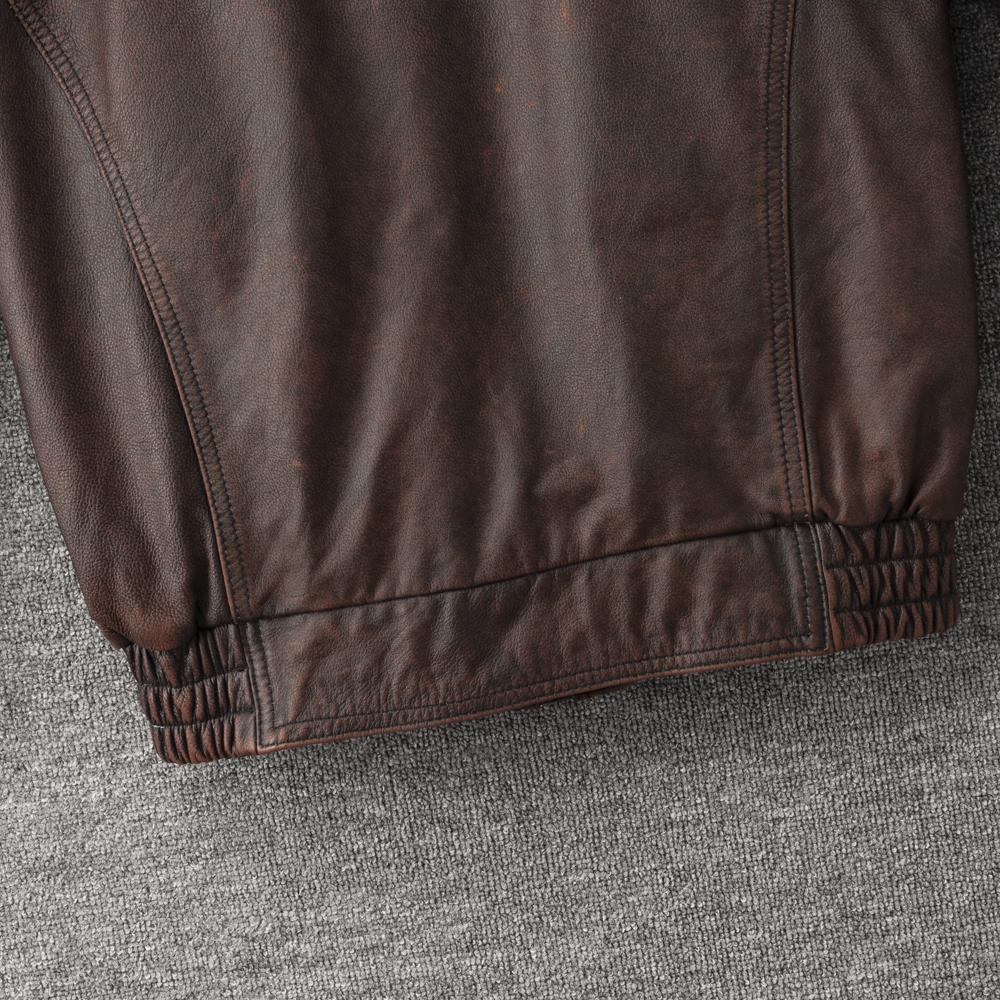 Vintage Red Brown Men Leather Jacket Oversized Style Black Genuine Cow Loose Man Bomber Coat Plus Size