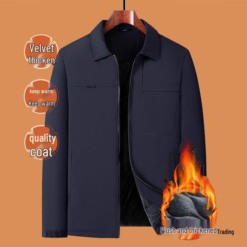 Men's Mid-aged Fleece-lined Winter Jacket: Warm, Thick, and Perfect for Autumn and Winter.