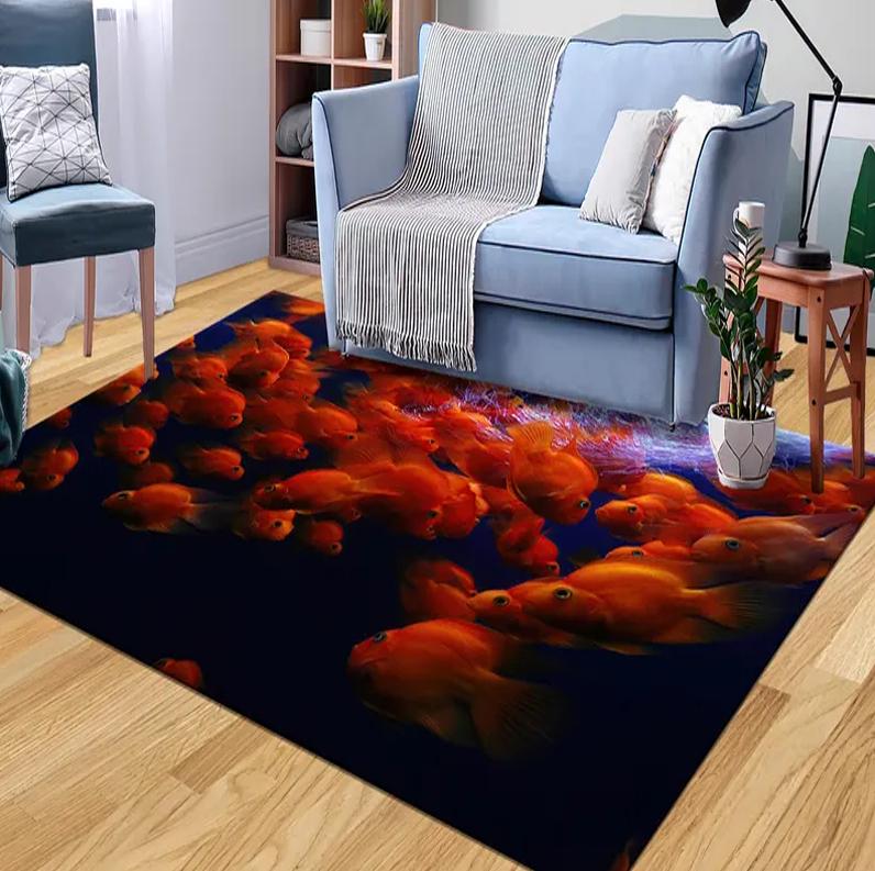 

3D Aquarium Rug Non-Slip Ocean Fish Area Rug Icon Accent Carpet-Modern Hero Scene Floor Mat-Gray Area Rug-Stylish Fandom Rug 40X60cm