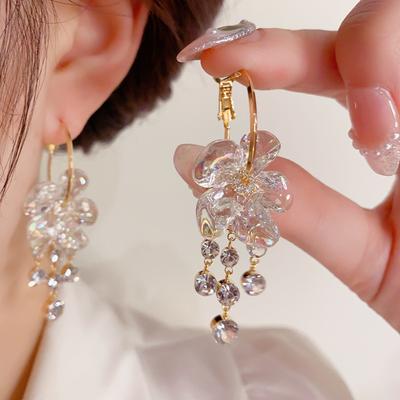 Popular Korean Style Exaggerated Petal Tassel Earrings for Women's New Trendy Advanced and Fashionable Style Earrings