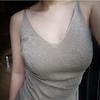 Women's Summer Halter Sexy V-neck Slim Bright Silk Knit Vest Wearing Sleeveless T-shirt Base Top Trend