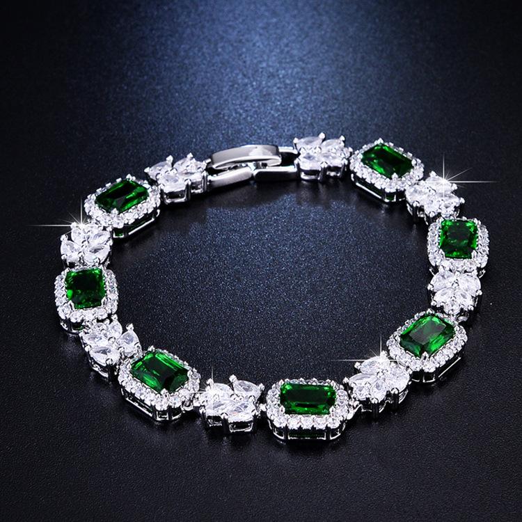 Simulation Emerald Tourmaline Color Treasure Bracelet Female Temperament High-End Hand Jewelry